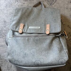 Petunia Pickle Bottom Gray Mickey Print Backpack with Tan Accents